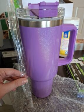 Purple Stainless Steel Travel Mug with Handle